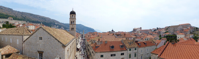 Obraz premium Panoramic view from the wall of the old city of Dubrovnik, Ragusa, Dalmatian Coast, Croatia. UNESCO world heritages sites.
