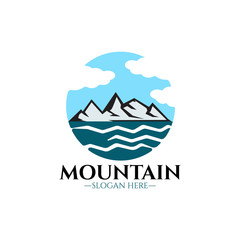 Mountains logo illustration, outdoor adventure. Illustration Peak, hill or expedition logo
