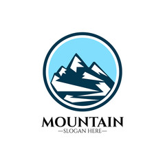 Mountains logo illustration, outdoor adventure. Illustration Peak, hill or expedition logo