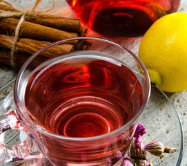 Fruit berry tea in the cup served on table