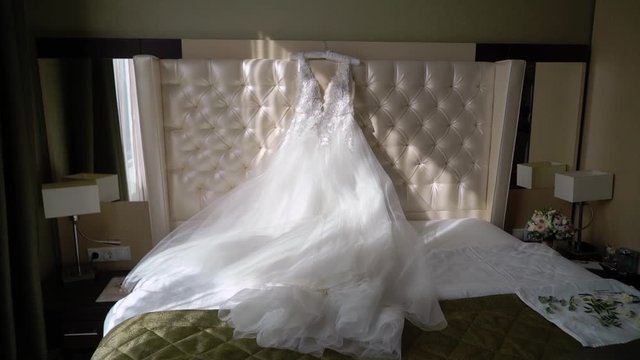 Luxury wedding dress for bride. Bridal white gown