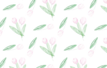 Fototapeta na wymiar Watercolor tulips hand drawn pattern background. International women's day. pattern with Spring tulip flowers, Summer or Spring background design, card, print or background.