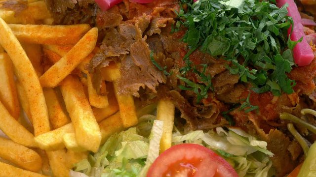 Doner kebab meat with pommes frites