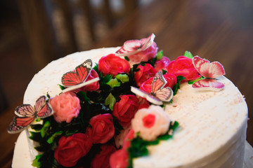 Wedding cake. Delicious sweet holiday buffet with desserts.