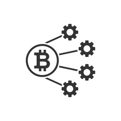 Bitcoin icon in flat style. Blockchain vector illustration on white isolated background. Cryptocurrency business concept.