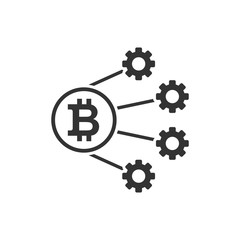 Bitcoin icon in flat style. Blockchain vector illustration on white isolated background. Cryptocurrency business concept.