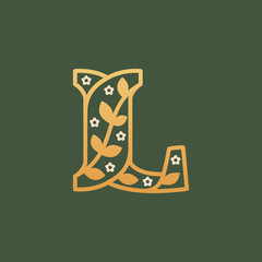 L letter logo consisting of floral pattern letters with chamomile flower.