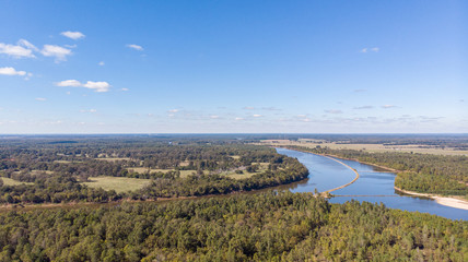 Forest top view drone red river louisiana