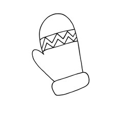 Single hand draw christmas mitten. Vector illustration for greeting cards, stickers, posters and icon design. Hugge style.