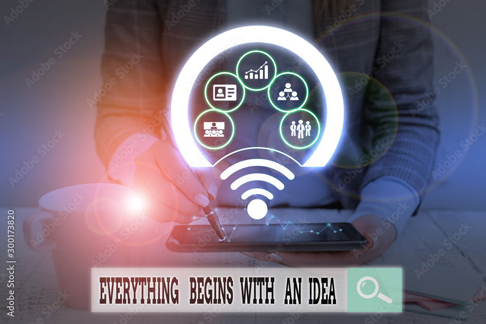 Poster text sign showing everything begins with an idea. business photo showcasing steps you take to turn a