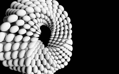 abstract shape made of white floating bubbles in black 3d illustration render