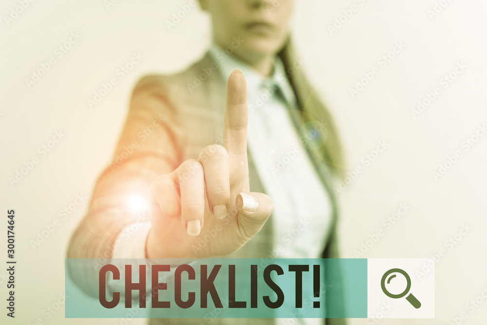 Poster writing note showing checklist. business concept for list items required things be done or points co