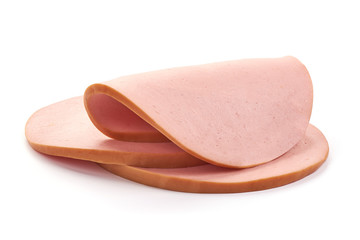 Fresh pork Boiled sausage slices, isolated on white background