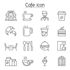Coffee shop icons set in thin line style