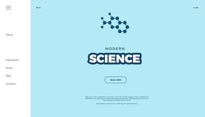 Science website template. Retro style vector scientific design, cute vintage chemistry, physics or biology web page