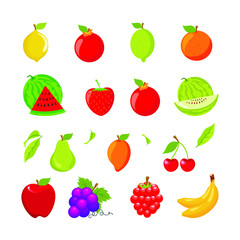 Fruits Vector Set, with flat cartoon design, simple, fresh and trendy 