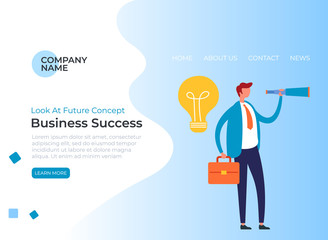 Successful businessman character looking at future. Business success concept. Vector flat graphic design cartoon illustration 