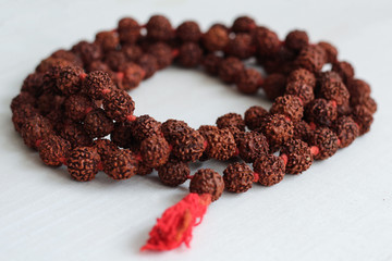 Japa mala. Prayer beads made from the seeds of the rudraksha tree.