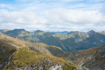 Breathtaking landscape in Carpathian mountains. With high green hills and rocks