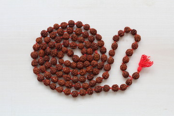 Japa mala. Prayer beads made from the seeds of the rudraksha tree.