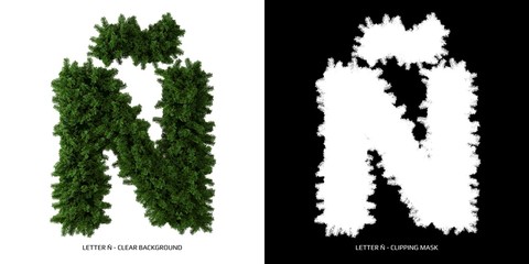 Letter Ñ uppercase of leaves. Alphabet plants.