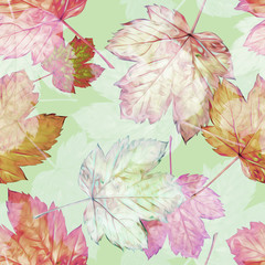 Maple leaves seamless pattern. Watercolor background.