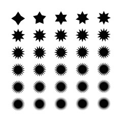Set of thirty stars, circumference / center ratio - 1:7, four to fifty rays
