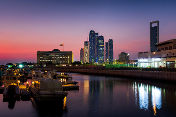 Abu Dhabi modern skyline at twilight