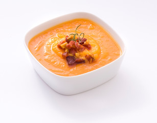 Sweet potato cream in white bowl