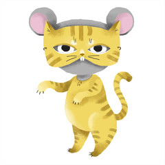 gray mouse in cat costume, masquerade for new year 2020, congratulation vector template