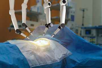 smart medical health care concept, surgery robotic machine use allows doctors to perform many types of complex procedures with more precision, flexibility and control than is possible