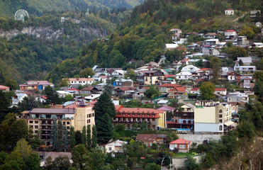 Fototapeta na wymiar Aerial View Cityscape Of Borjomi Resort City, Georgia