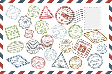 Postal Stamps set on envelope