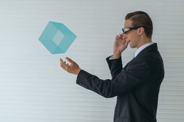 business man use augmented mixed virtual reality technology
