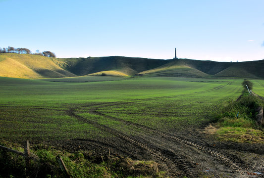 The Not Very White Horse and the Lansdowne Monument at Cherhill near Avebury, Wiltshire