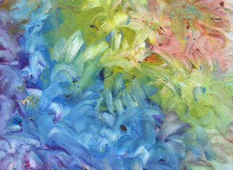 Abstract oil (wax) pastel smear painting. Canvas texture background. Horizontal long banner.