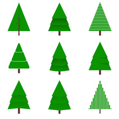 Set of Christmas or New Year green trees.Christmas symbols isolated on a white background