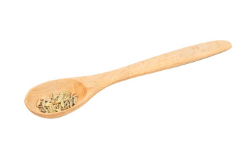 Dry fennel in spoon