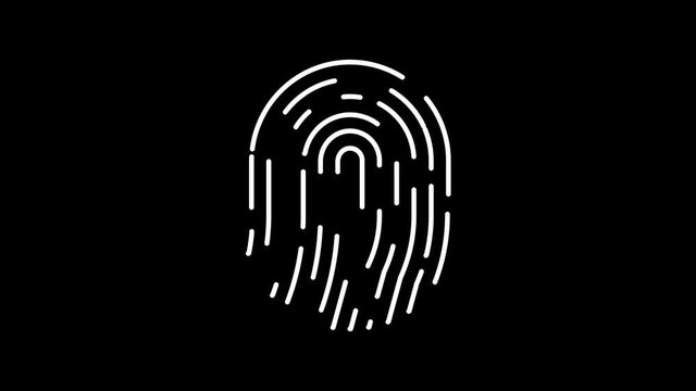 Animation Of Fingerprint Alpha Matte. Touch ID Futuristic Digital Processing Of Biometric Scanner Concept. Security Scanning Of Finger Mobile Phone Unlock Applications