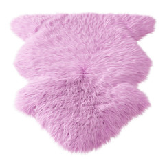 Pink decor skin of a sheepskin wool rug on a white background. 3D rendering