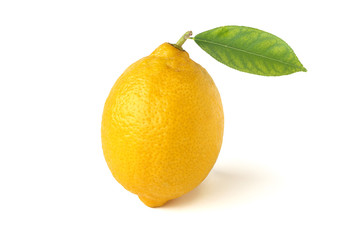 Lemon with leaf  isolated on white