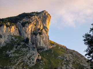 Sunset in Cantabria, evening sun on the mountain.