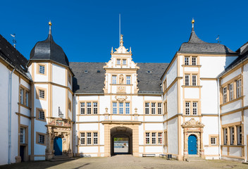 Fototapeta na wymiar Neuhaus Castle, former residence of bishop princes, is quite a famous Renaissance castle near Paderborn. North Rhine-Westphalia, Germany, Europe