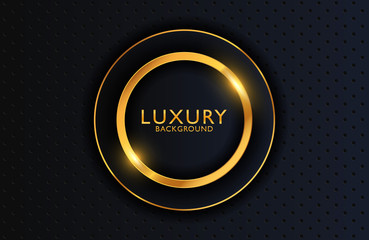 Luxury elegant background with shiny gold circle element on dark black metal surface. Business presentation layout