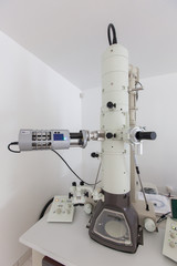 Column and control panel of an Analytical Transmission Electron Microscope (ATEM), laboratory specialized in the detection of asbestos fibers