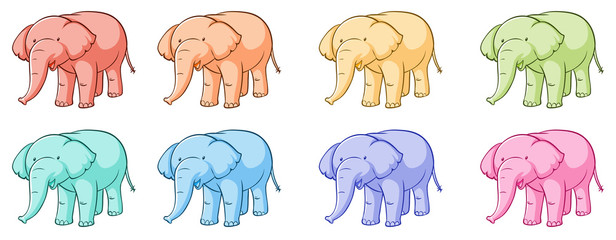 Isolated set of colorful elephants