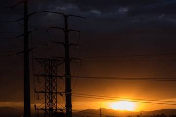 Sunset at the highway concept, Pachuca, Mexico city 