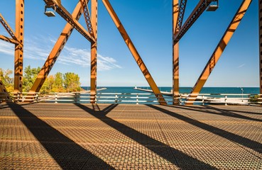 A view down the Burlington Bay Canal towards Lake Ontario, from the Burlington Canal Lift Bridge