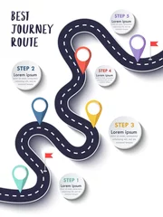 Foto op Canvas The Best Journey Route. Road trip and Journey route. Business and Journey Infographic Design Template with flags and place for your data. Winding road on a colorful background. Vector EPS 10 © zmicier kavabata