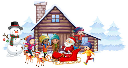 Christmas scene with Santa and children